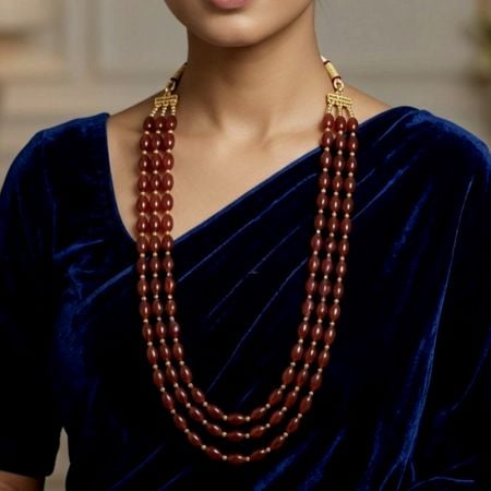 Handcrafted Maroon Glass Bead Layered Necklace